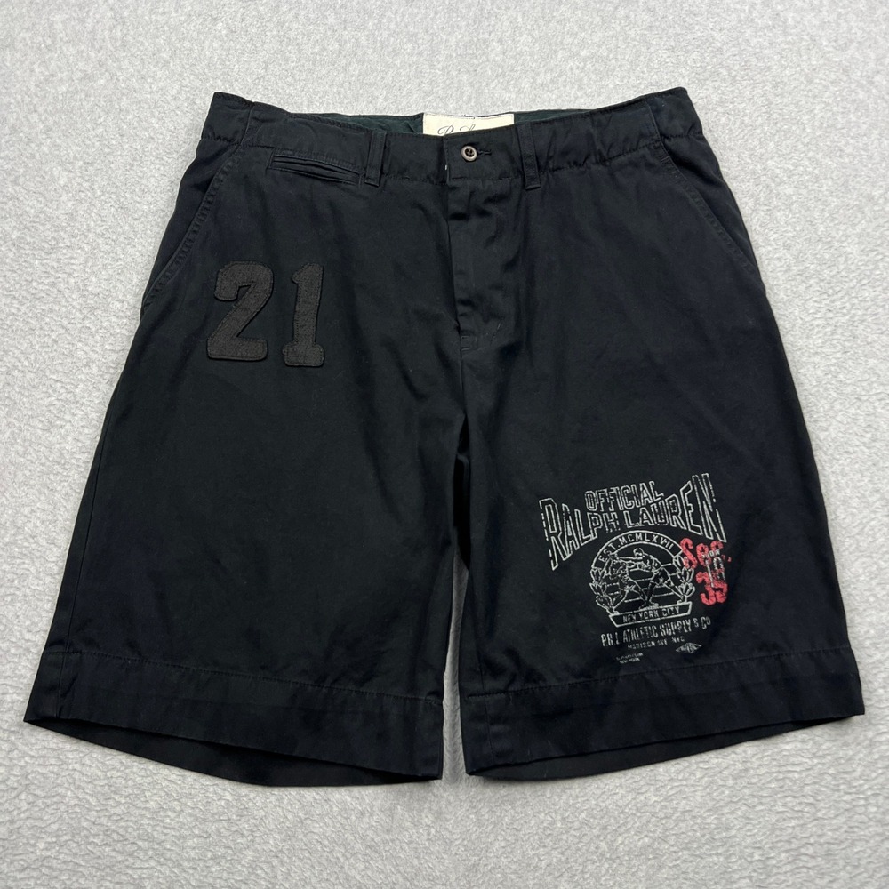 Ralph Lauren Graphic Twill Shorts Mens 34 Black Athletic Supply Boxing 21 Patch